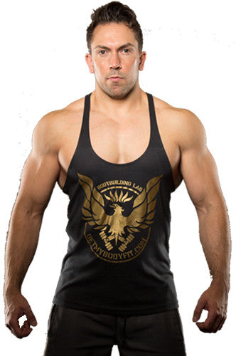 GetMyBodyFit Bodybuilding Lab Gold Logo Stringer Vest