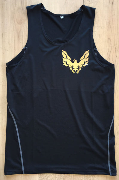 Black GETMYBODYFIT Compression Mens Vest Gold Logo