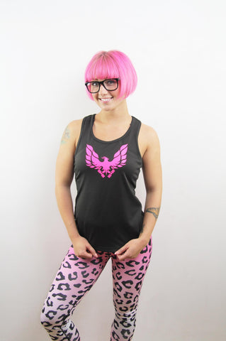 Womens GET MY BODY FIT black Athlete Racer back gym vest with Pink print