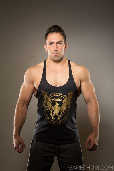 GetMyBodyFit Bodybuilding Lab Gold Logo Stringer Vest