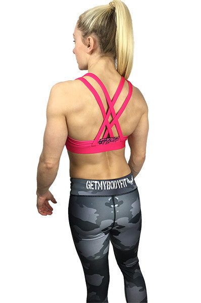 strappy back pink sports bra